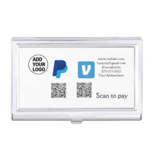 Venmo paypal scan to pay add q r code logo text na business card case