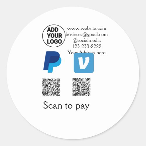 Venmo paypal scan to pay add q r code logo text na classic round sticker