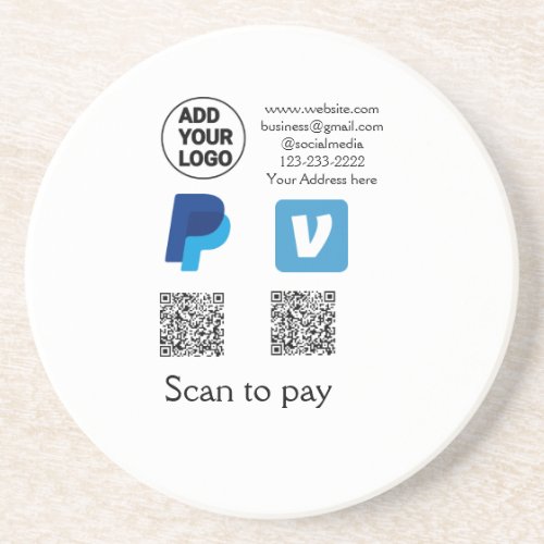 Venmo paypal scan to pay add q r code logo text na coaster