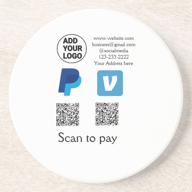 Venmo paypal scan to pay add q r code logo text na coaster (Front)