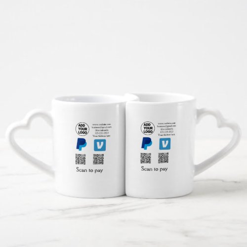 Venmo paypal scan to pay add q r code logo text na coffee mug set