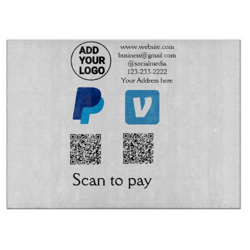 Venmo paypal scan to pay add q r code logo text na cutting board