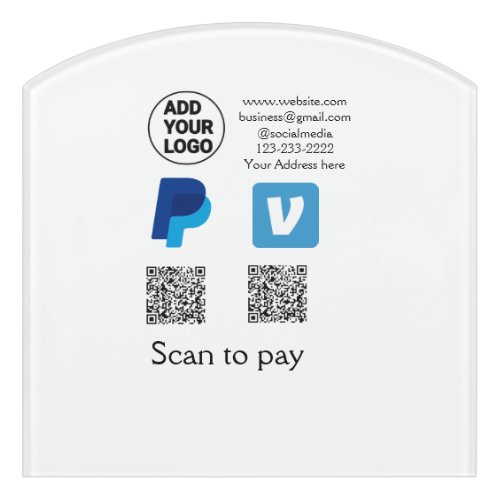 Venmo paypal scan to pay add q r code logo text na door sign