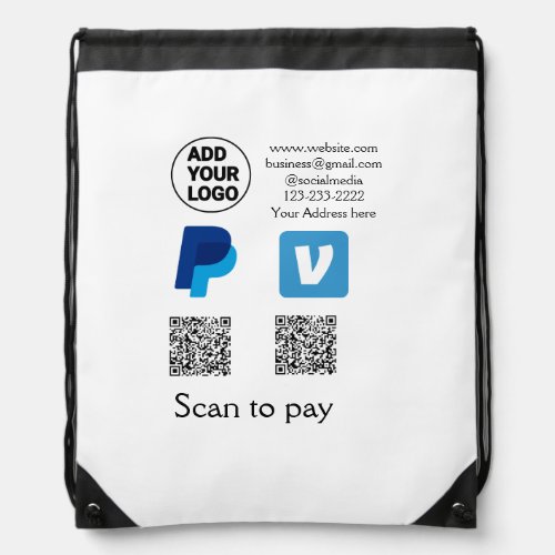 Venmo paypal scan to pay add q r code logo text na drawstring bag