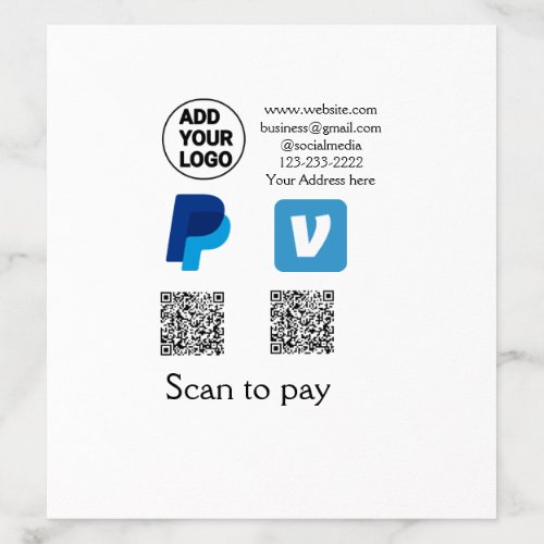 Venmo paypal scan to pay add q r code logo text na envelope liner