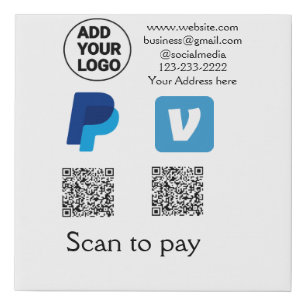 Venmo paypal scan to pay add q r code logo text na faux canvas print