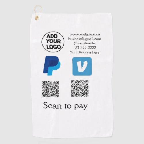 Venmo paypal scan to pay add q r code logo text na golf towel