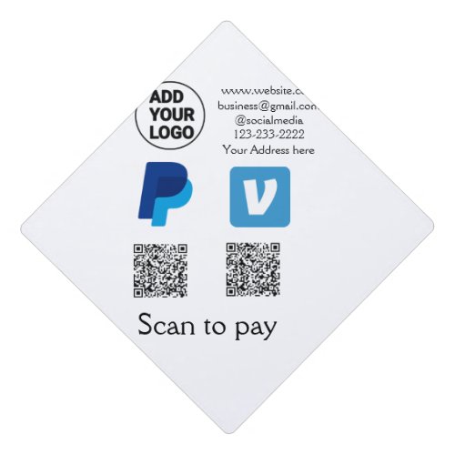 Venmo paypal scan to pay add q r code logo text na graduation cap topper