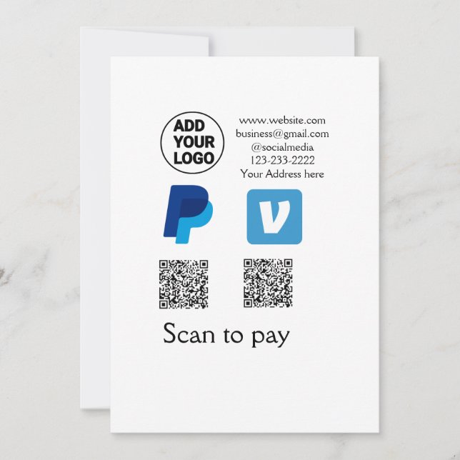 Venmo paypal scan to pay add q r code logo text na holiday card (Front)