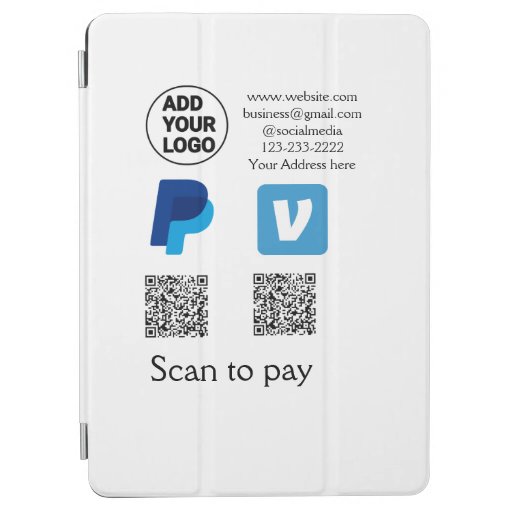 Venmo paypal scan to pay add q r code logo text na iPad air cover