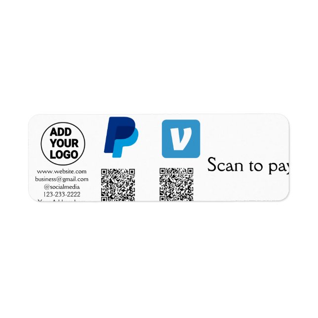 Venmo paypal scan to pay add q r code logo text na label (Front)