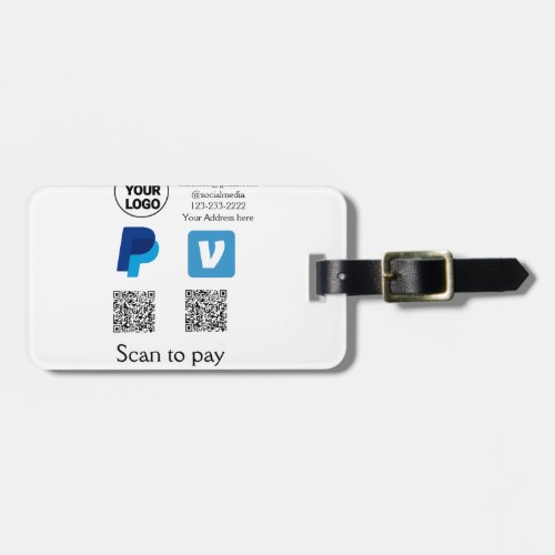 Venmo paypal scan to pay add q r code logo text na luggage tag