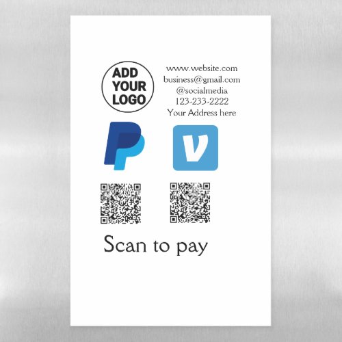 Venmo paypal scan to pay add q r code logo text na magnetic dry erase sheet