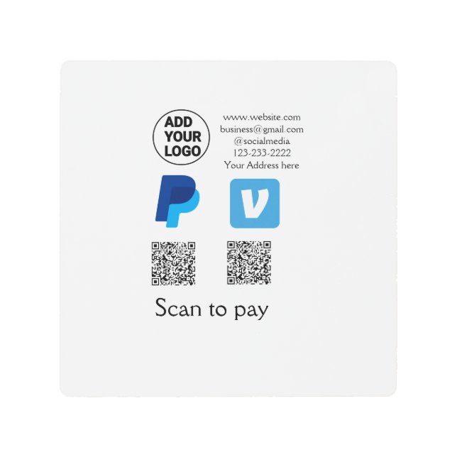 Venmo paypal scan to pay add q r code logo text na metal print (Front)