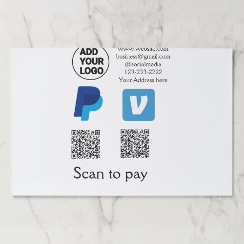 Venmo paypal scan to pay add q r code logo text na paper pad
