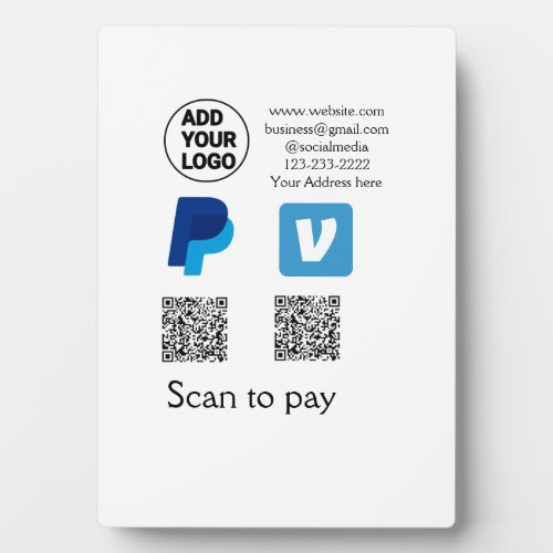 Venmo paypal scan to pay add q r code logo text na plaque