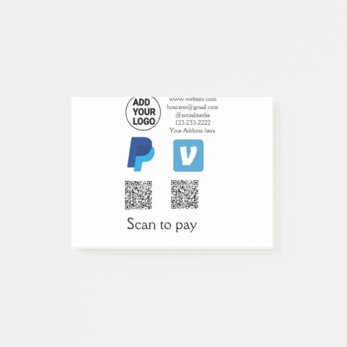 Venmo paypal scan to pay add q r code logo text na post_it notes