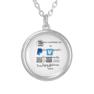 Venmo paypal scan to pay add q r code logo text na silver plated necklace