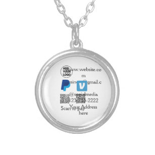 Venmo paypal scan to pay add q r code logo text na silver plated necklace