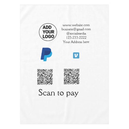 Venmo paypal scan to pay add q r code logo text na tablecloth