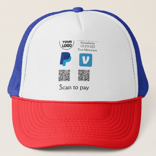 Venmo paypal scan to pay add q r code logo text na trucker hat