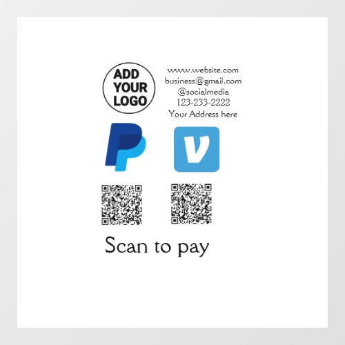 Venmo paypal scan to pay add q r code logo text na window cling