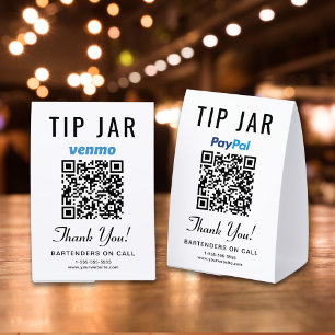 Venmo PayPal Tip Jar QR Business Paper Table Tent