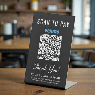Venmo QR Code Black Scan to Pay Countertop Pedestal Sign