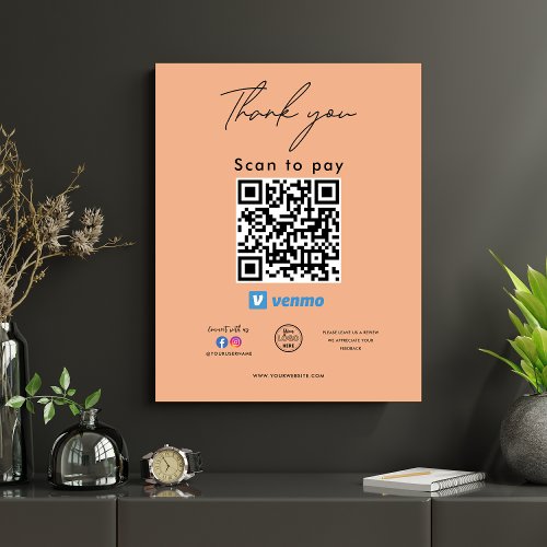 Venmo QR Code Logo Thank you Scan to Pay Poster