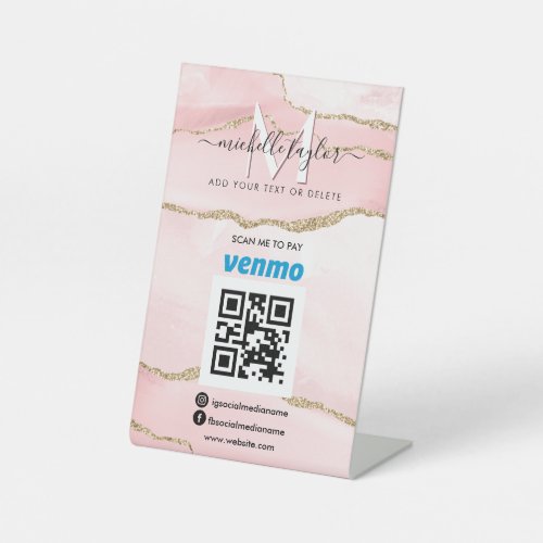 Venmo QR code Modern Scan to Pay  Monogram Blush Pedestal Sign