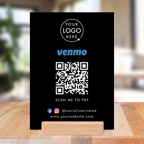 Venmo QR Code Payment  Black Scan to Pay Business Holder