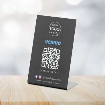 Venmo QR Code Payment | Black Scan to Pay Business Pedestal Sign