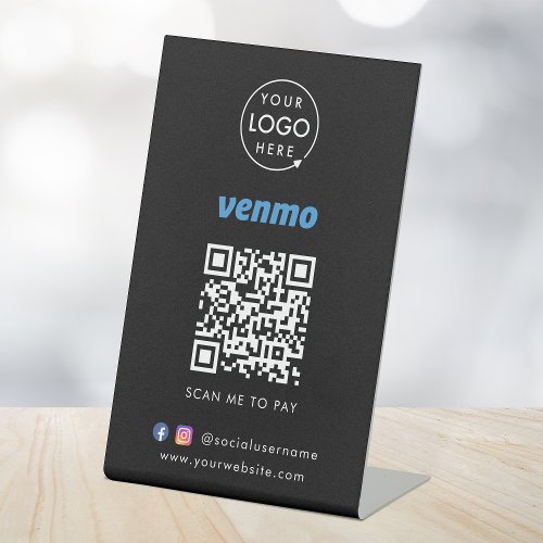 Venmo QR Code Payment  Black Scan to Pay Business Pedestal Sign