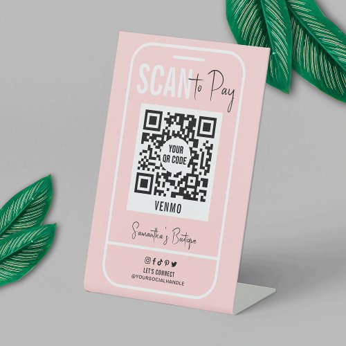 Venmo QR Code Payment Blush Pink Logo Scannable Pedestal Sign
