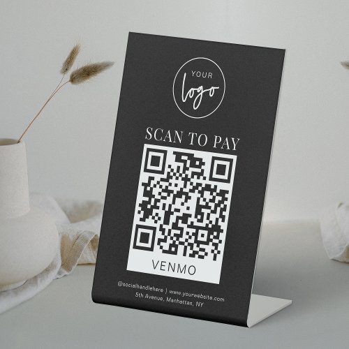 Venmo QR Code Payment Minimal Black Logo Pay Here Pedestal Sign