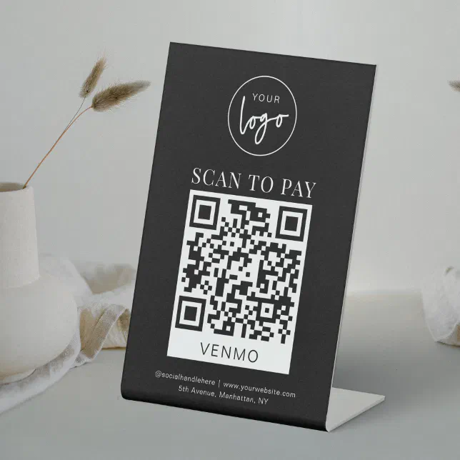 Venmo QR Code Payment Minimal Black Logo Pay Here Pedestal Sign | Zazzle