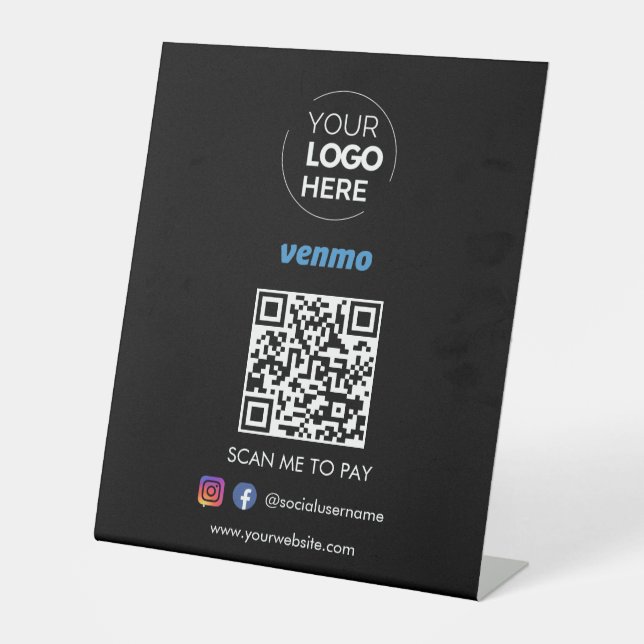 Venmo QR Code Payment  | Scan to Pay Black Pedestal Sign (Front)