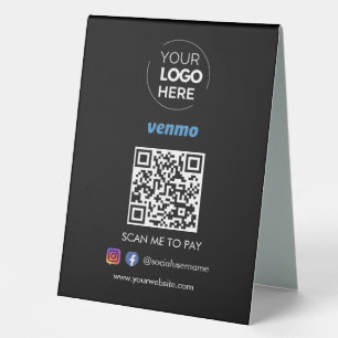 Venmo QR Code Payment    Scan to Pay Black Table Tent
