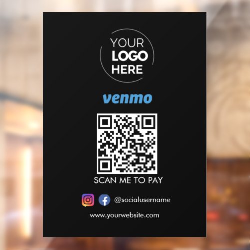 Venmo QR Code Payment   Scan to Pay Black Window Cling