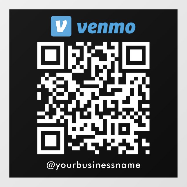 Venmo QR Code Payment Scan to Pay Black Window Cling (Sheet)