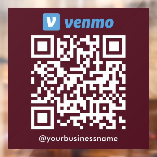 Venmo QR Code Payment Scan to Pay Burgundy Window Cling