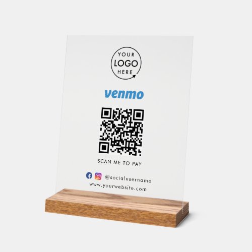 Venmo QR Code Payment  Scan to Pay Business Logo Acrylic Sign