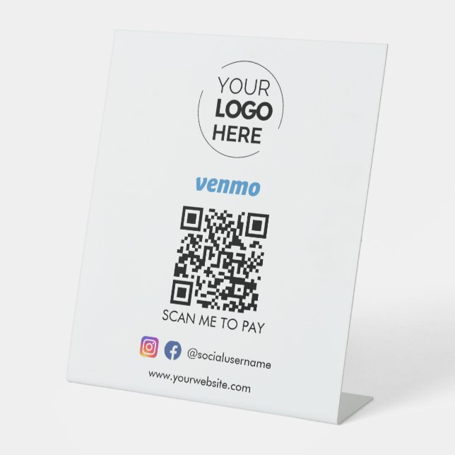 Venmo QR Code Payment | Scan to Pay Business Logo Pedestal Sign (Front)