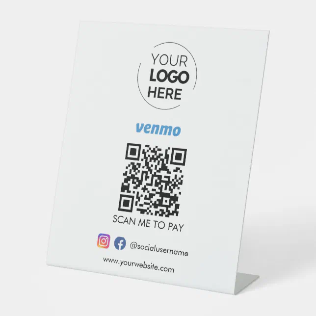 Venmo QR Code Payment | Scan to Pay Business Logo Pedestal Sign | Zazzle