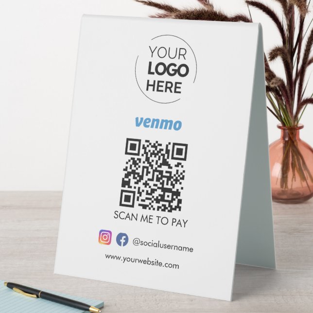 Venmo QR Code Payment | Scan to Pay Business Logo Table Tent (In SItu (Table))