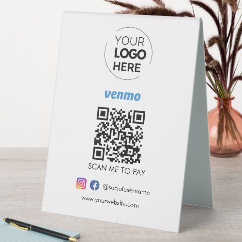 Venmo QR Code Payment  Scan to Pay Business Logo Table Tent Sign