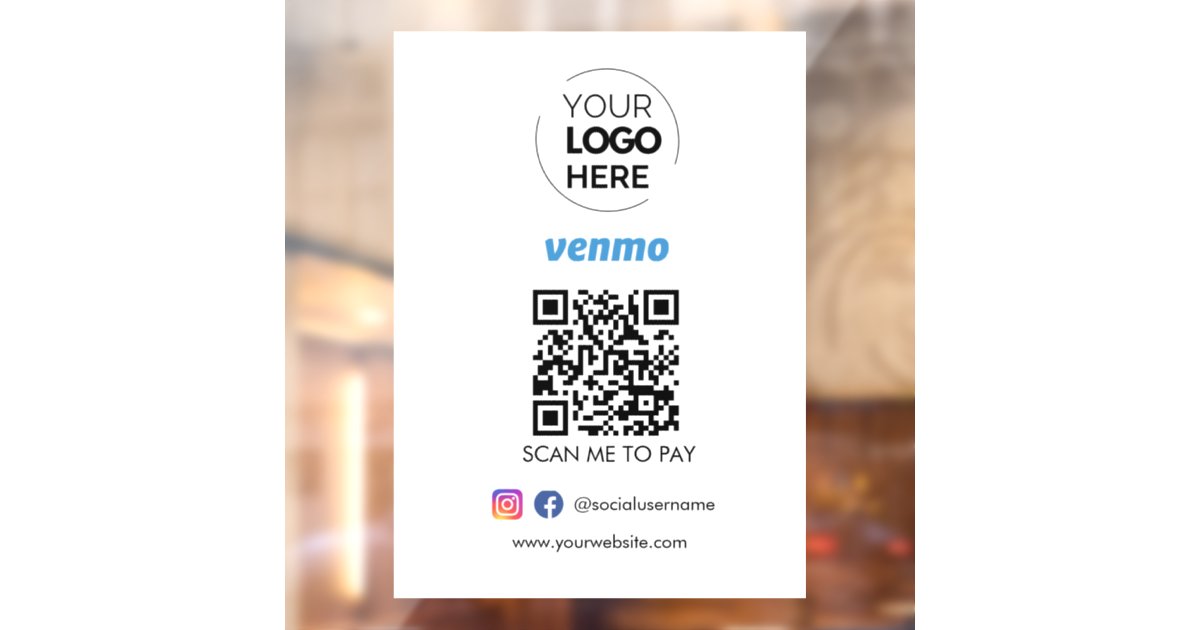 Venmo QR Code Payment | Scan to Pay Business Logo Window Cling | Zazzle