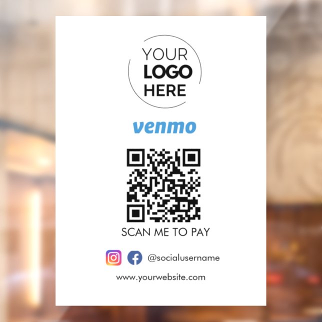 Venmo QR Code Payment | Scan to Pay Business Logo Window Cling (Sheet 2)