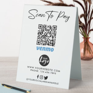 Venmo QR Code Payment   Scan to Pay Logo Table Tent