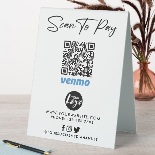 Venmo QR Code Payment  Scan to Pay Logo Table Tent Sign
